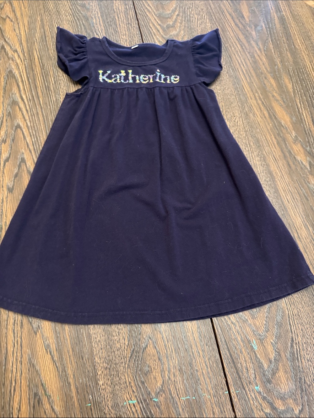 Navy Girls' Flutter Sleeve Dress Monogrammed Katherine